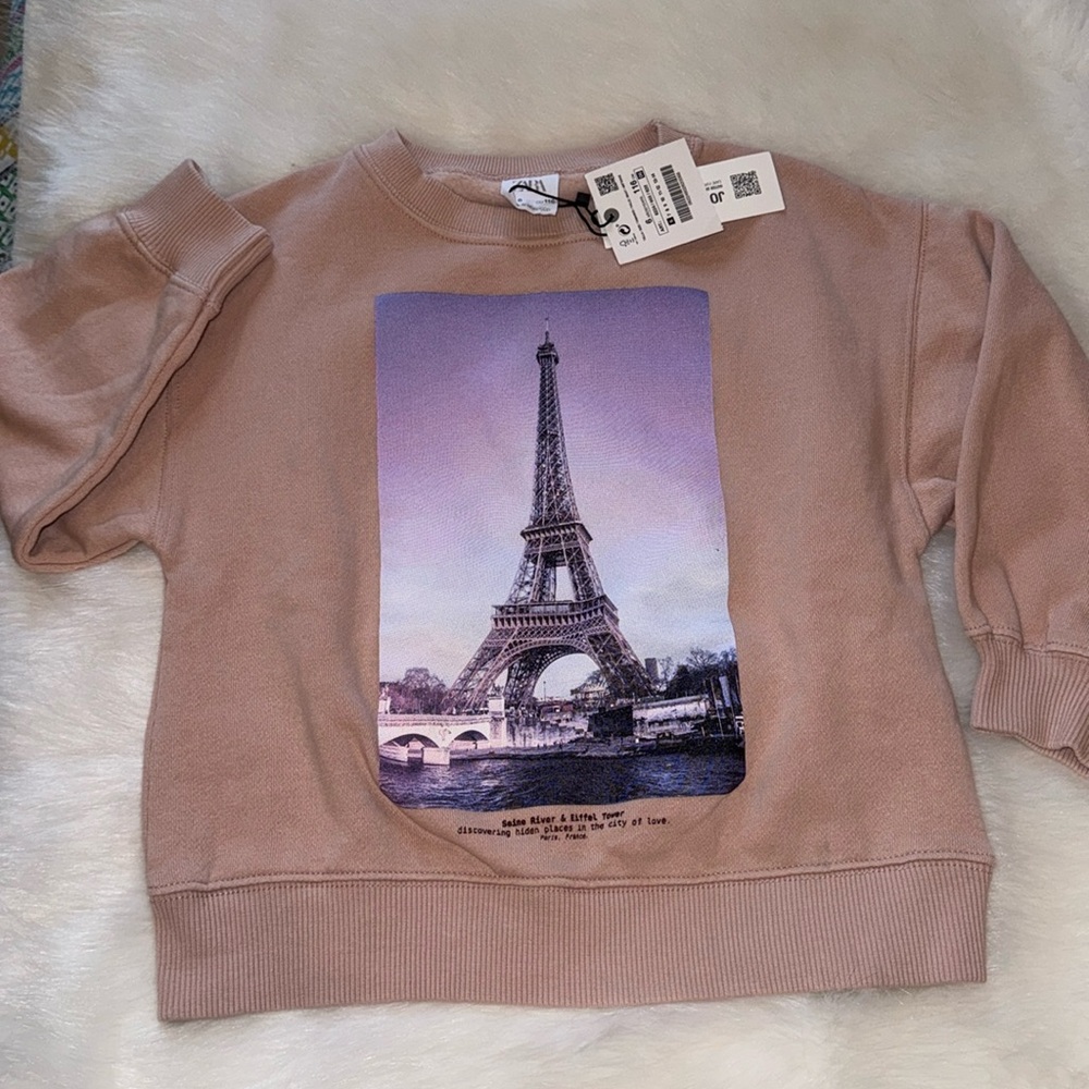 NWT! Girls Zara sweatshirt withh Eiffel Tower. Size 6